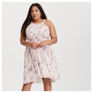 Torrid Light Pink Floral Challis High Neck Dress